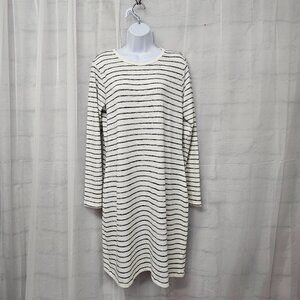 Dip Dress Knit White Black Stripes Shift Casual Preppy L